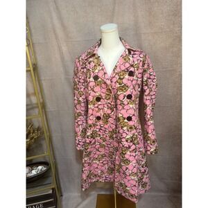 Tara Jarmon Manteau Misti Pink Floral Cotton Double Breasted Trench Coat Jacket